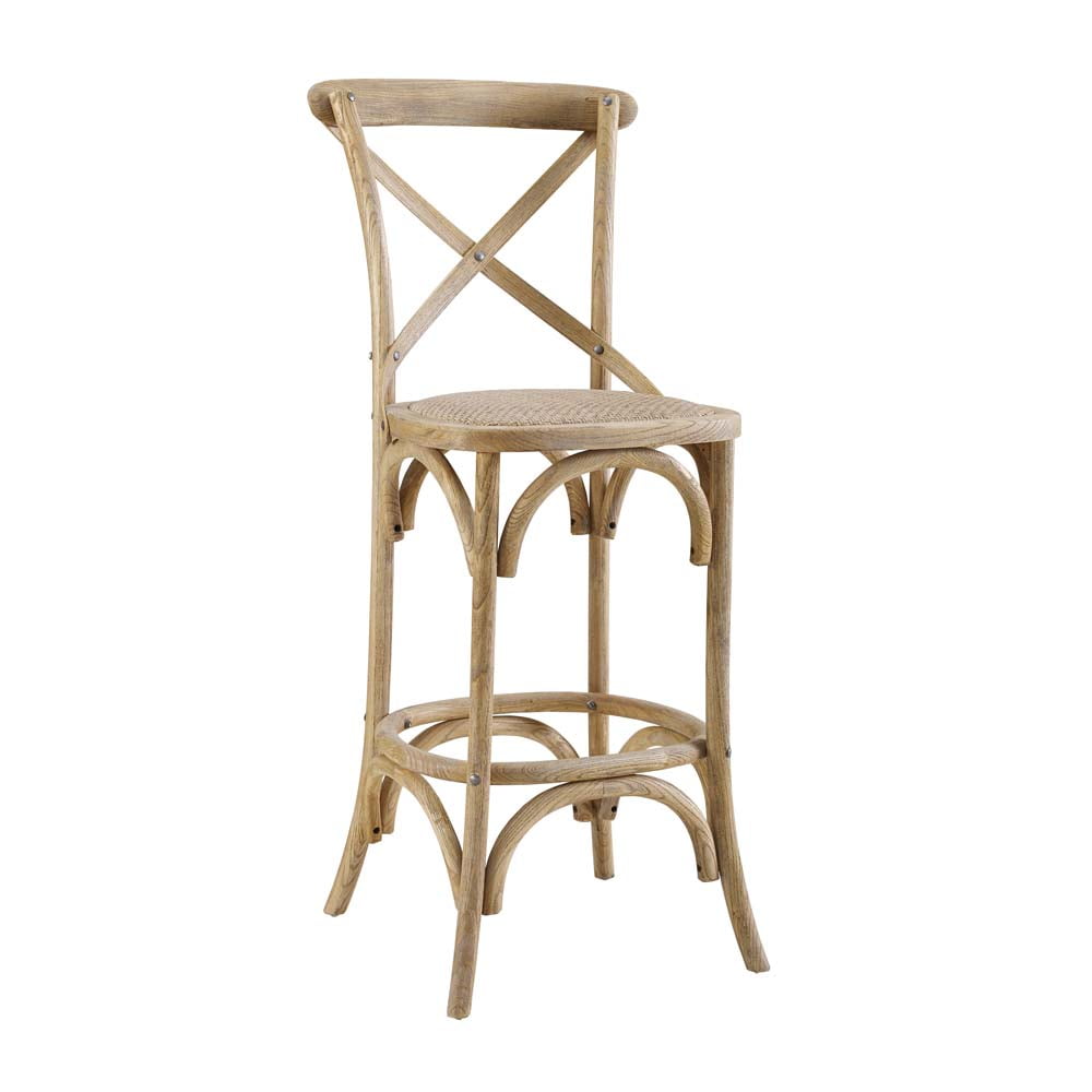 Roxy 42" Gray Wash Wood Counter Stool with Rattan Seat