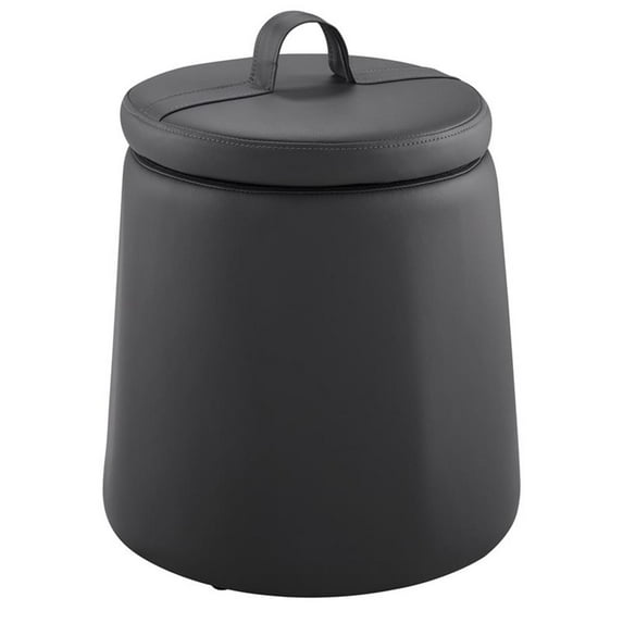 Linon Royce Upholstered Faux Leather Storage Ottoman in Gray