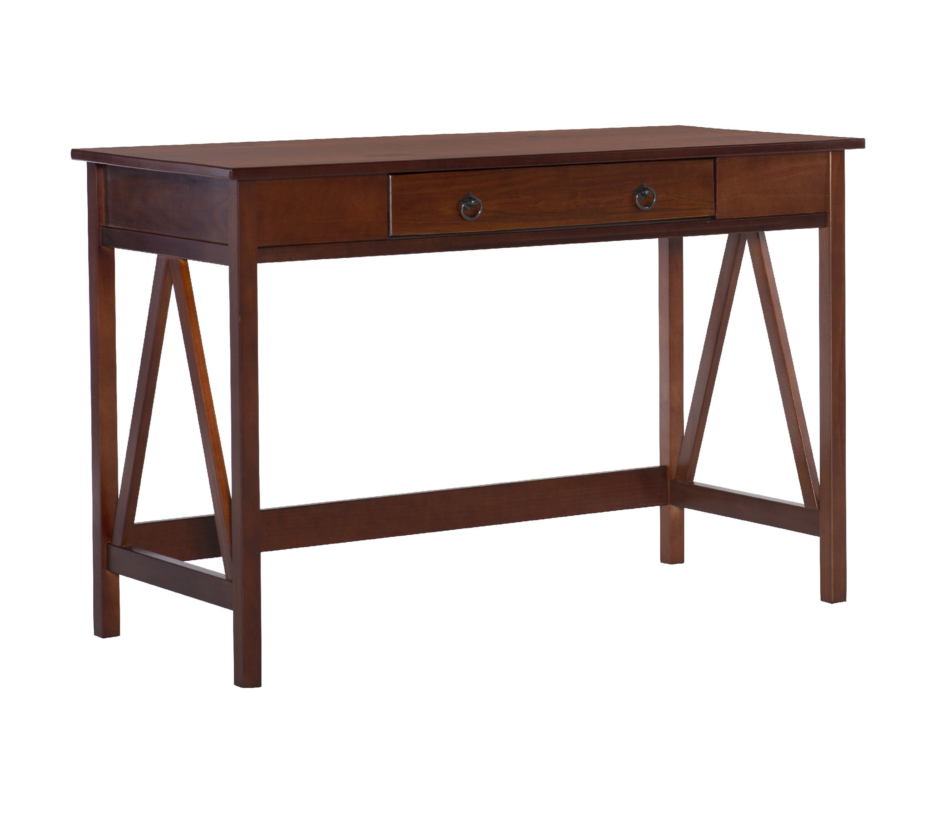 Antique Tobacco Solid Wood Writing Desk with Drawer