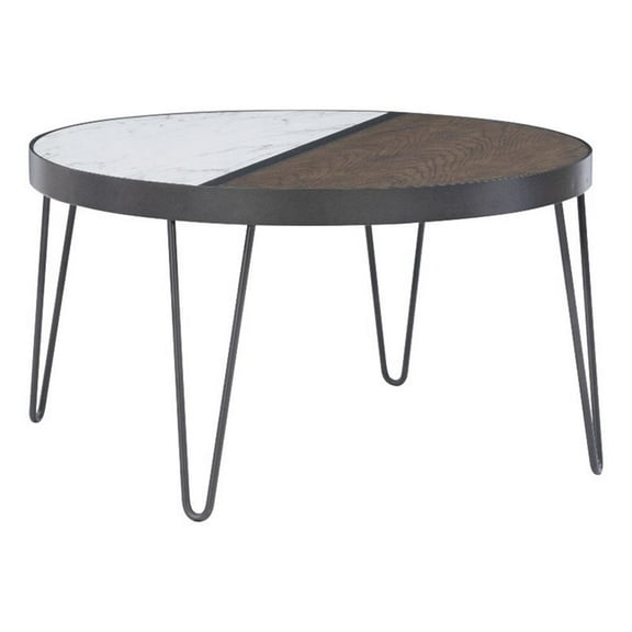 Linon Ruthie Metal and Wood Two Toned Coffee Table in Walnut