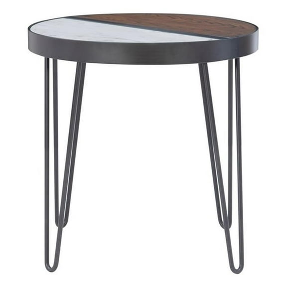 Linon Ruthie Metal and Wood Two Toned Side Table in Walnut