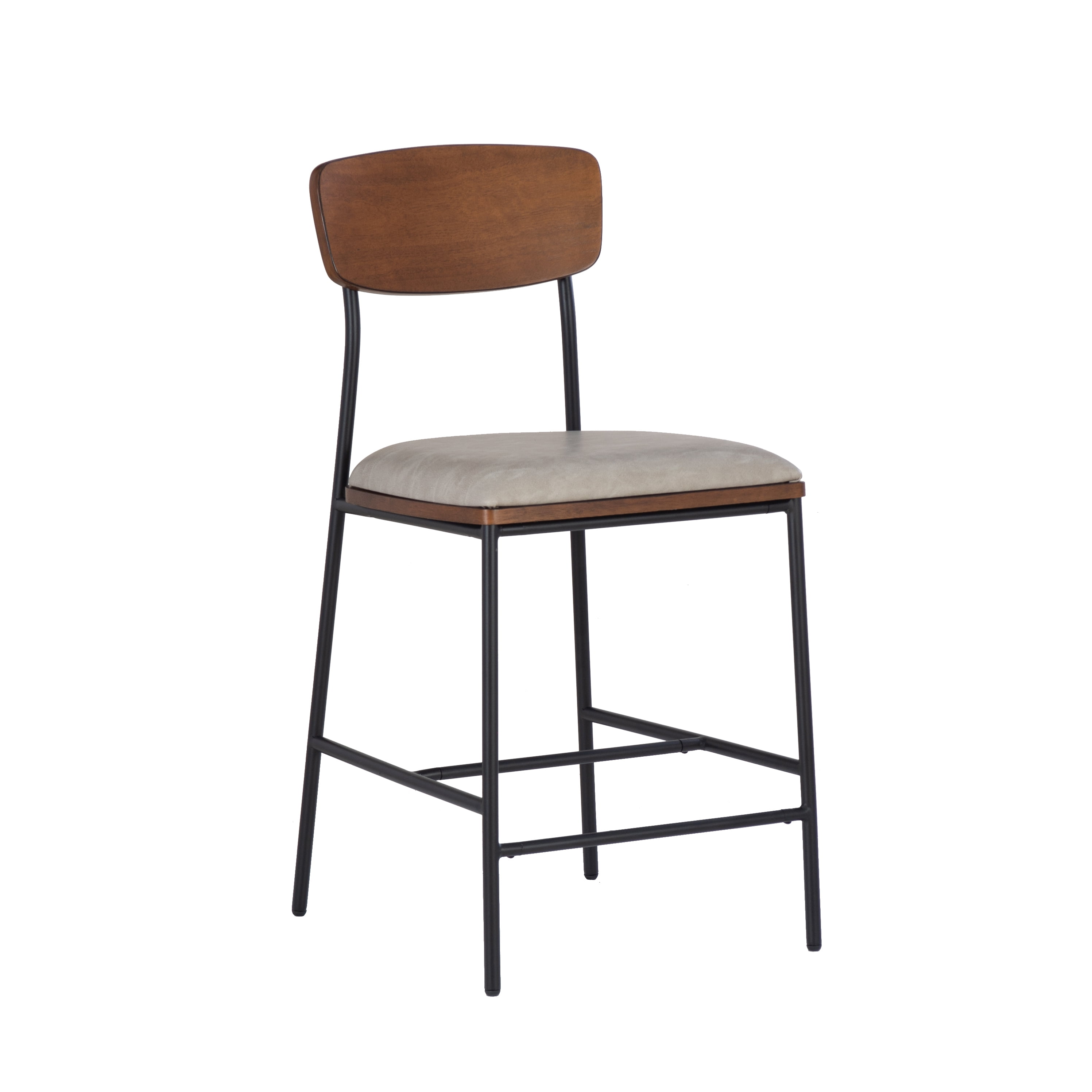 Linon Ryder Counter Stool Cream Faux Leather Padded Seat Steel Frame in Black
