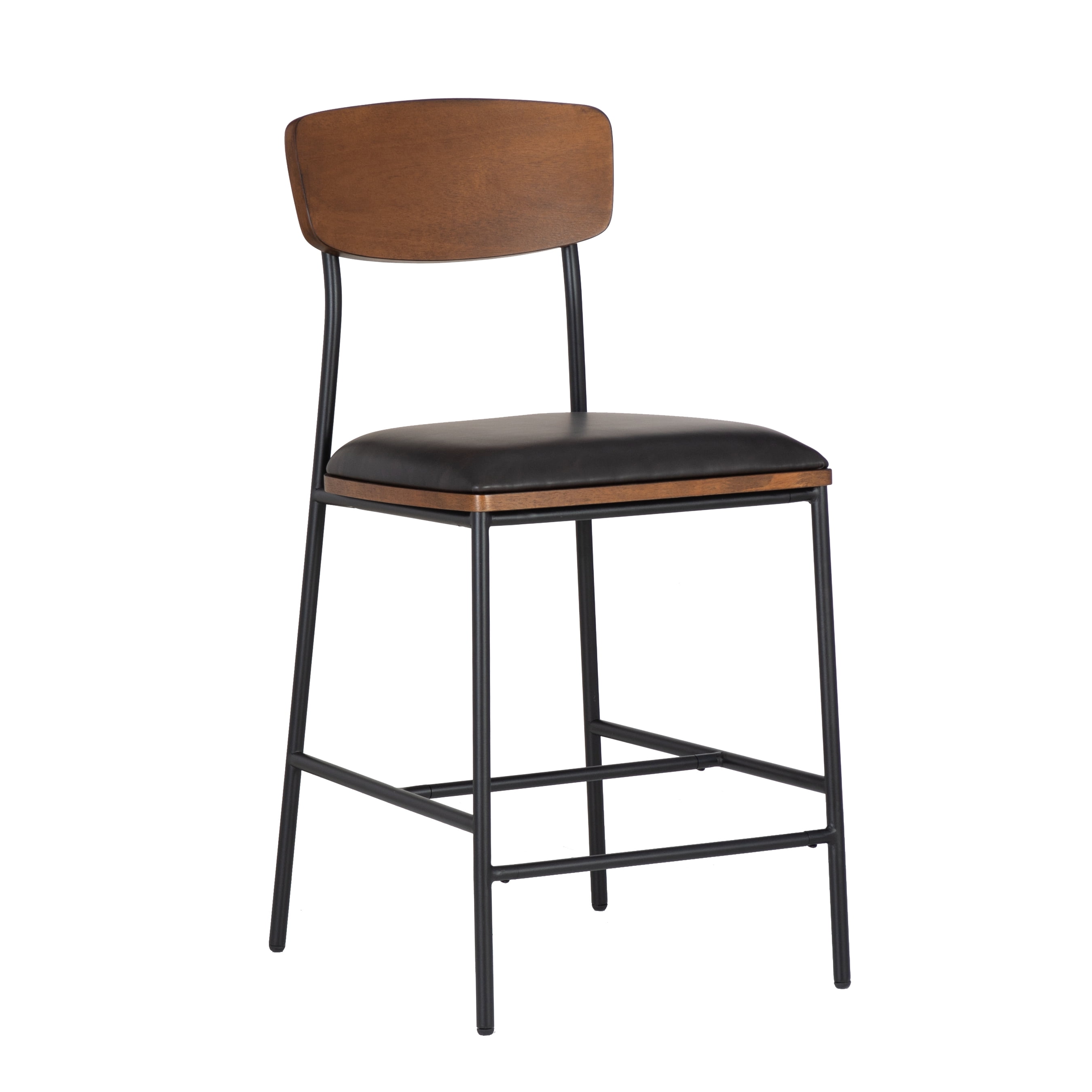 Linon Ryder Counter Stool Espresso Faux Leather Padded Seat Steel Frame in Black