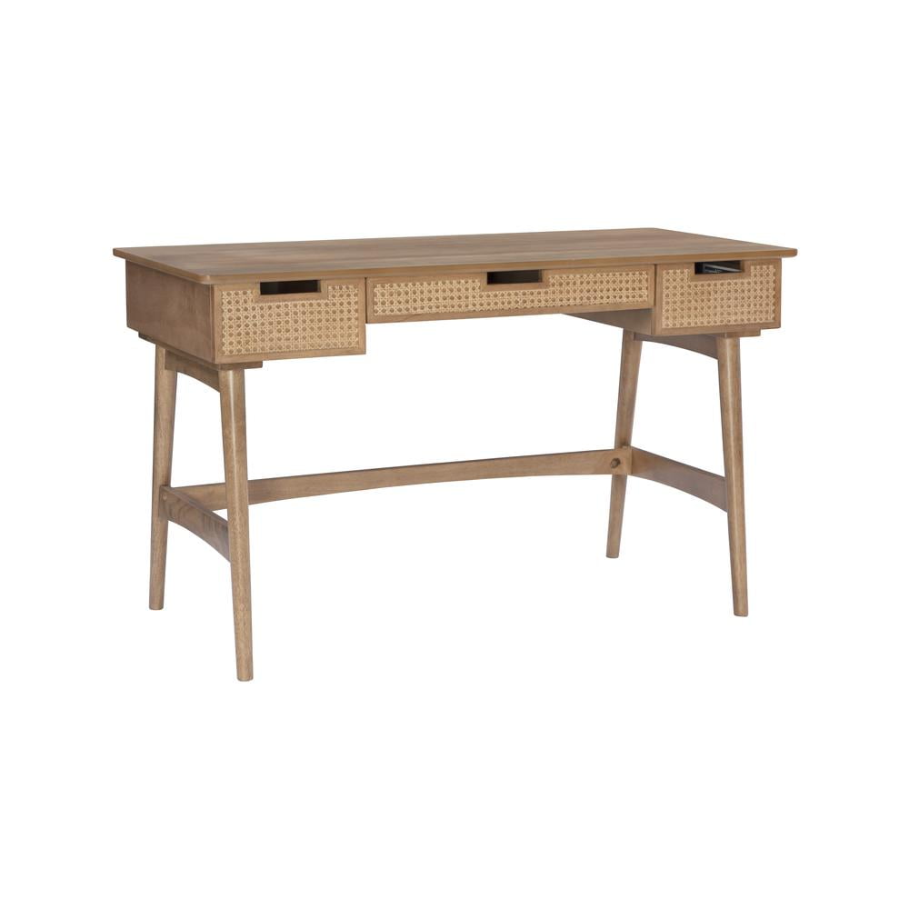 Ryker Natural Rattan and Wood Desk with Drawers
