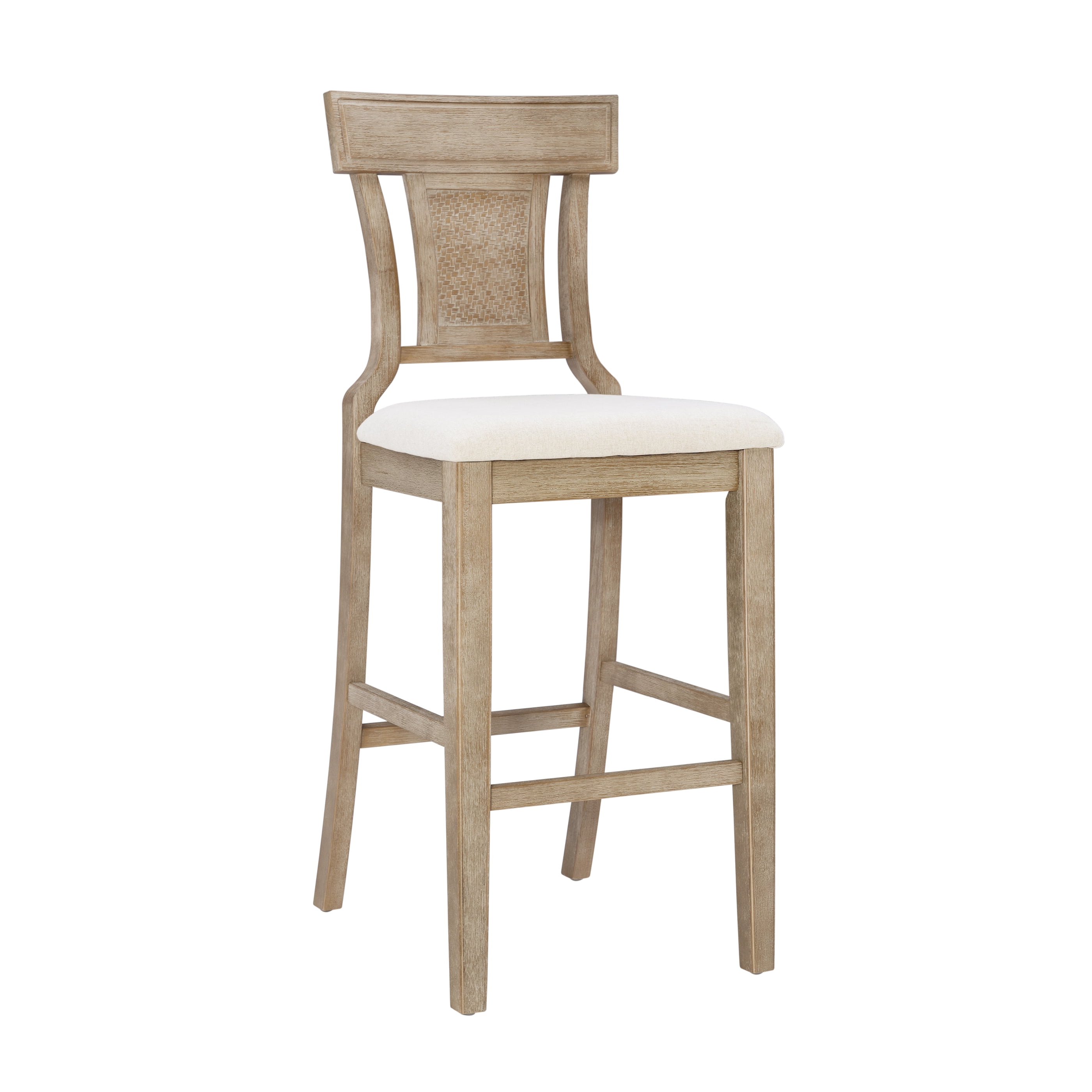 Rylan 30" Gray Wash Finish & Beige Linen Solid Wood Barstool