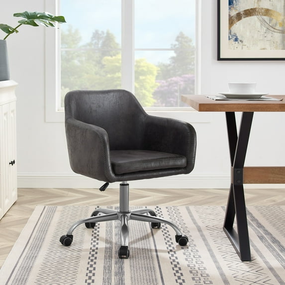 Linon Rylen Task Chair with Adjustable Height & Swivel, 275 lb. Cpacity, Charcoal Gray Faux Leather