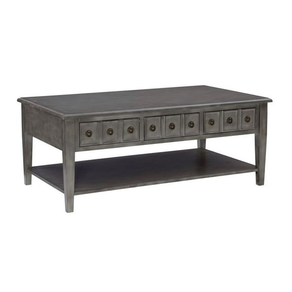 Linon Sadie Coffee Table with 3 Drawers and Bottom Shelf in Gray Distressed Wood