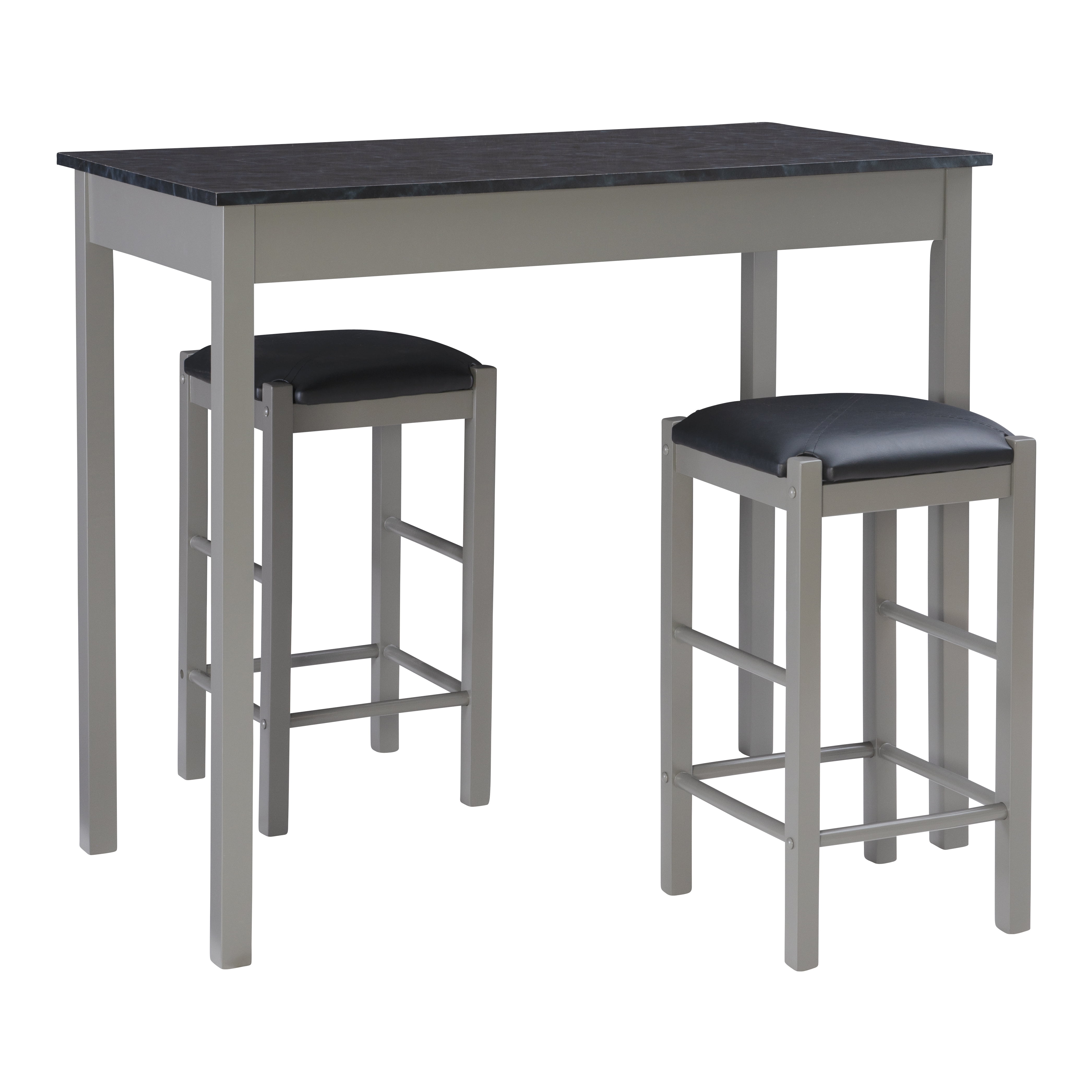 Linon Salene 3 Piece Tavern Set Gray with Black Marble Top Walmart