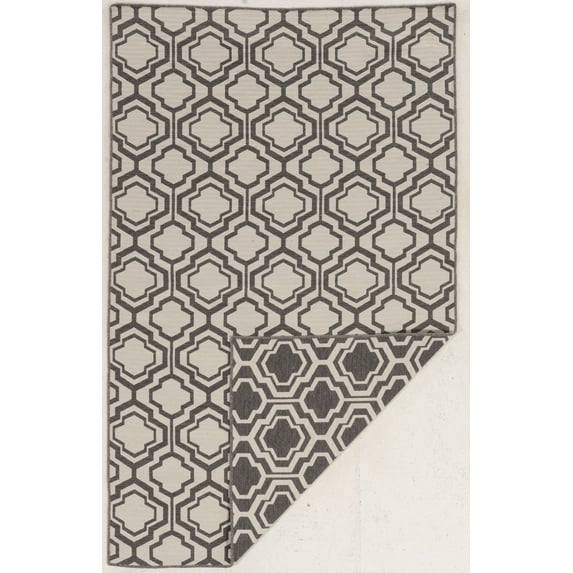 Salonika Reversible Quatrefoil Rug Grey 5x8 Woven in Greece Flat Weave Design