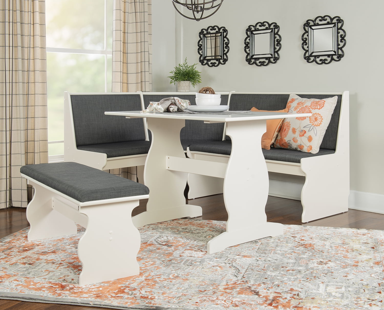 Sasha 3-Piece Charcoal and White Breakfast Nook Dining Set