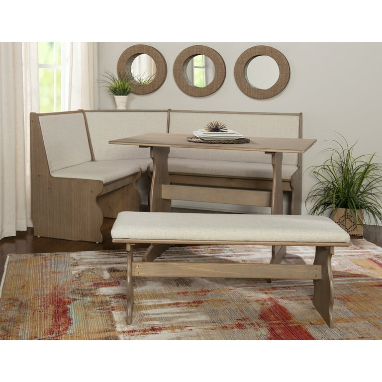 Linon Sasha Wood Corner Dining Breakfast Nook with Table Cushions