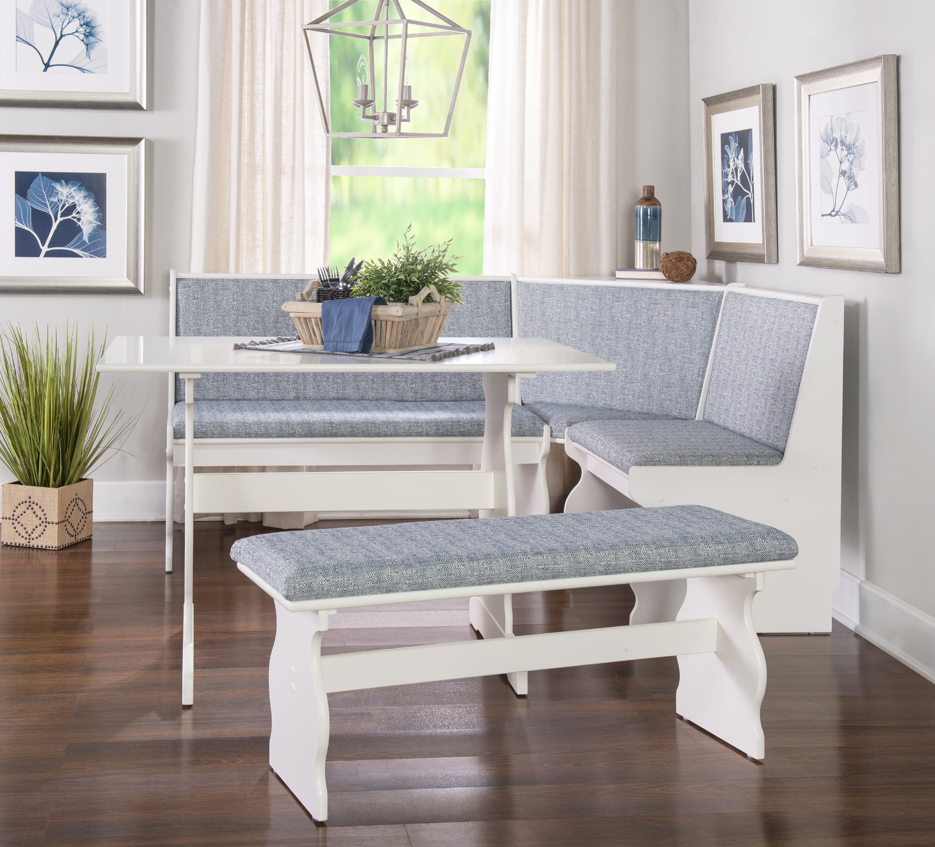 Linon Sasha Wood Corner Dining Breakfast Nook with Table, Cushions ...