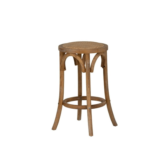 Linon Seannie 24" Round Backless Counter Stool, Brown/Natural Rattan