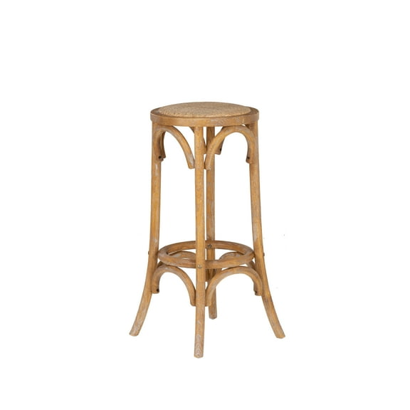 Linon Seannie 30" Round Backless Barstool, Brown/Natural Rattan