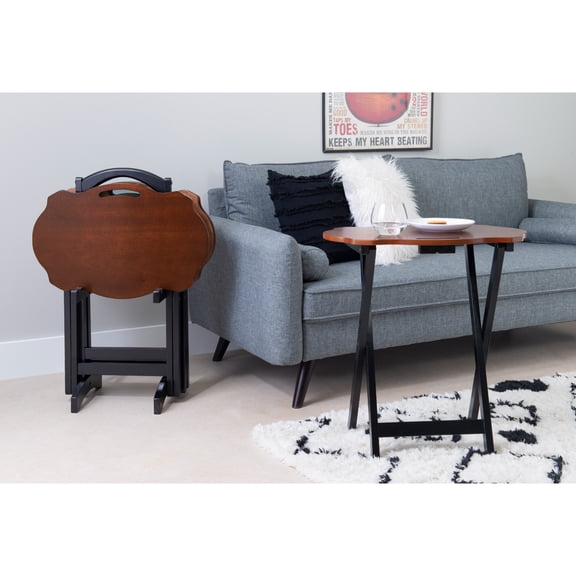 Contemporary Home Living 5-Piece Wooden Folding Tray Table Set - 26.25" - Brown and Black