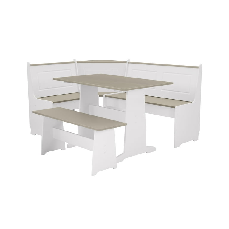 Linon Shirmaine Corner Dining Breakfast Nook with Storage Table and Bench Seats 5 6 White and Gray Finish