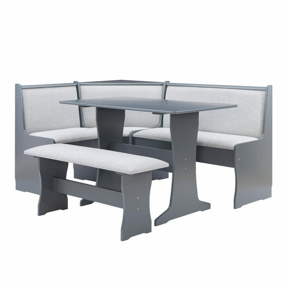 Linon Sibert Corner Storage Dining Nook, Table and Bench Set - Gray/Light Gray Faux Leather