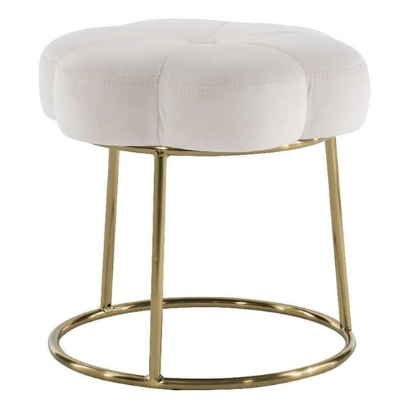 Linon Siena Gold Base Upholstered Flower Shaped Vanity Stool in White Velvet