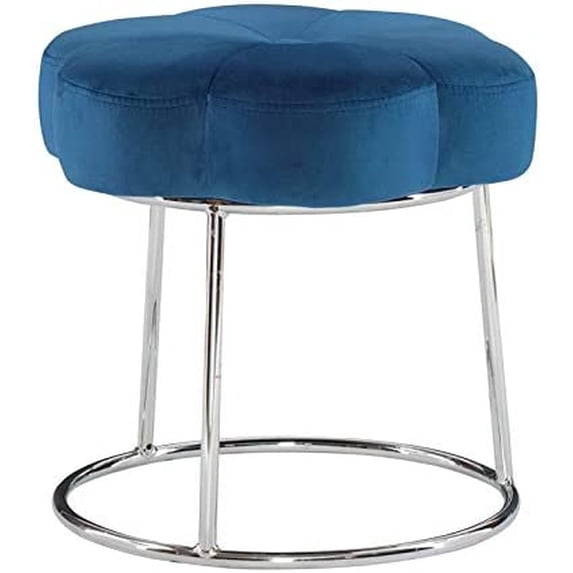 Linon Siena Silver Base Upholstered Flower Shaped Vanity Stool in Navy ...