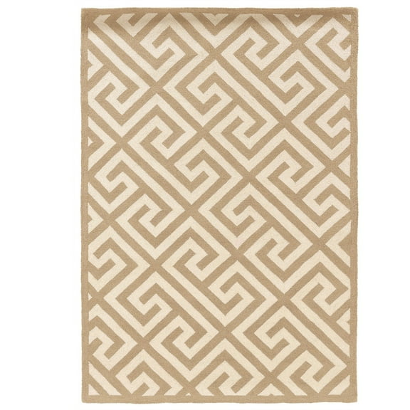 Linon Silhouette Greek Key Hand Hooked Wool 1'10"x2'10" Rug in Beige
