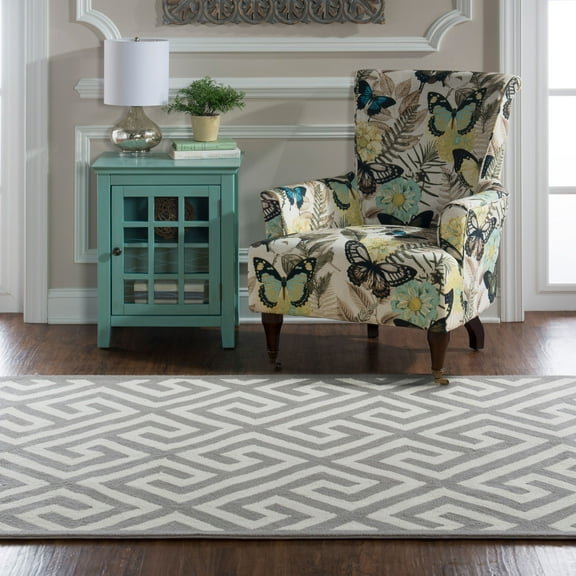 Linon Silhouette Greek Key Hand Hooked Wool 1'10"x2'10" Rug in Gray