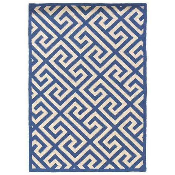 Linon Silhouette Greek Key Hand Hooked Wool 5'x7' Rug in Navy