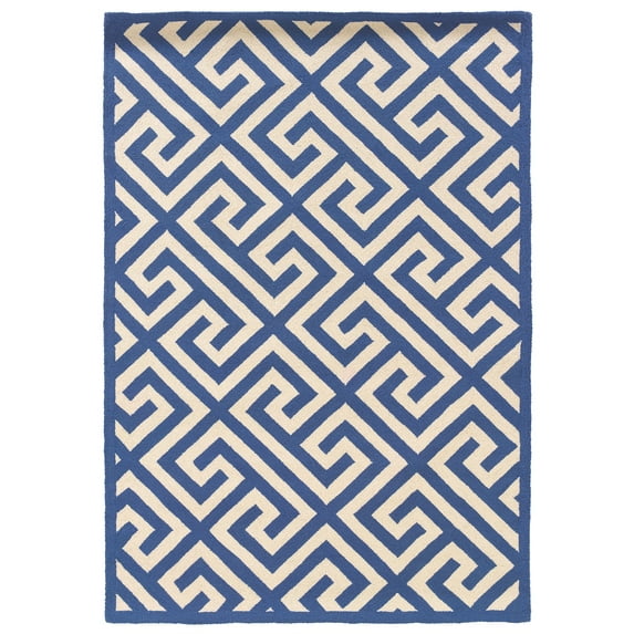 Linon Silhouette Greek Key Hand Hooked Wool 5'x7' Rug in Navy
