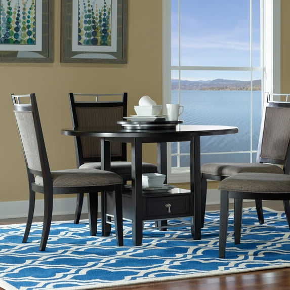 Linon Silhouette Quatrefoil Hand Hooked Wool 5'x7' Rug in Navy
