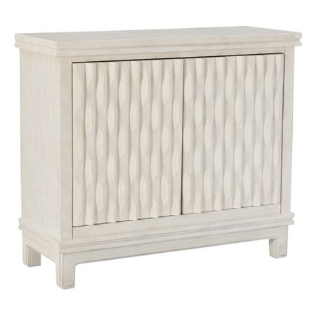 Linon Simone Sturdy Wood Storage Cabinet with 2 Geometric Carved Doors in Cream