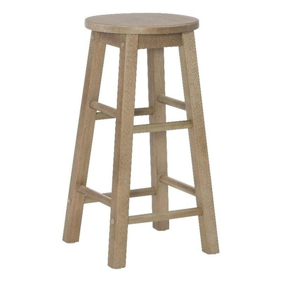 Linon Sims Classic 24" Round Counter Stool in Rustic Washed Gray Rubberwood