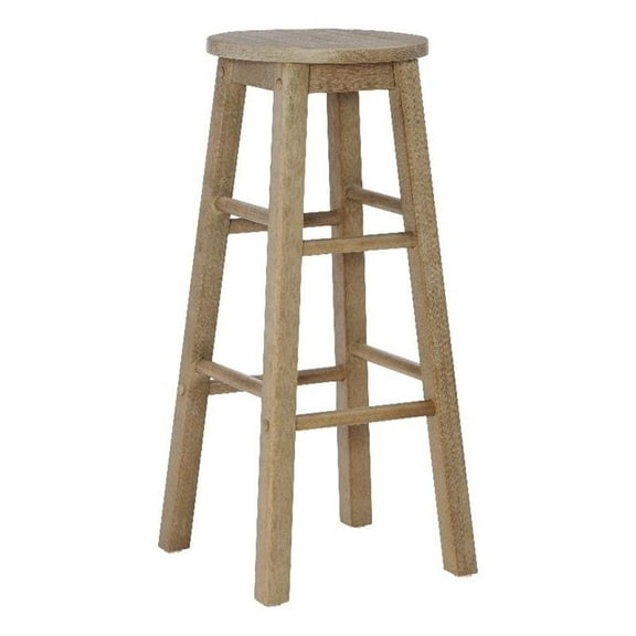 Linon Sims Classic Round 29" Backless Bar Stool in Washed Gray Rubberwood