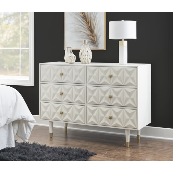 Linon Six Drawer Geo Texture Dresser in White