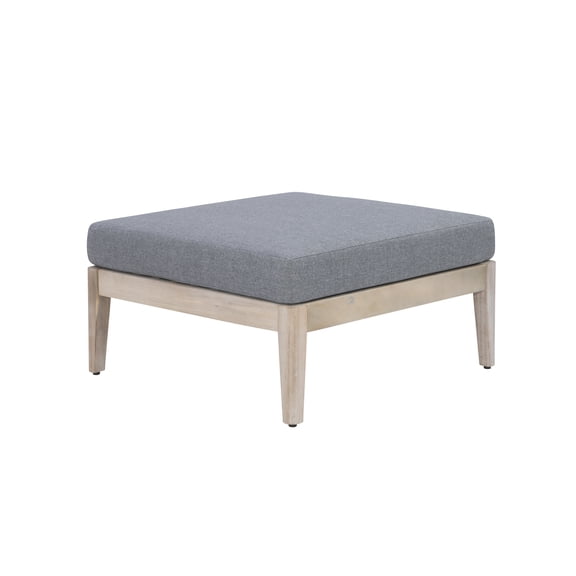 Linon Morningside Outdoor Acacia Wood Ottoman with Gray Cushion in Natural