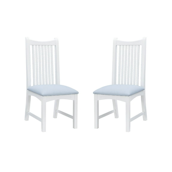 Linon Stanton Dining Chairs, Set of 2, White Finish with Light Blue Fabric