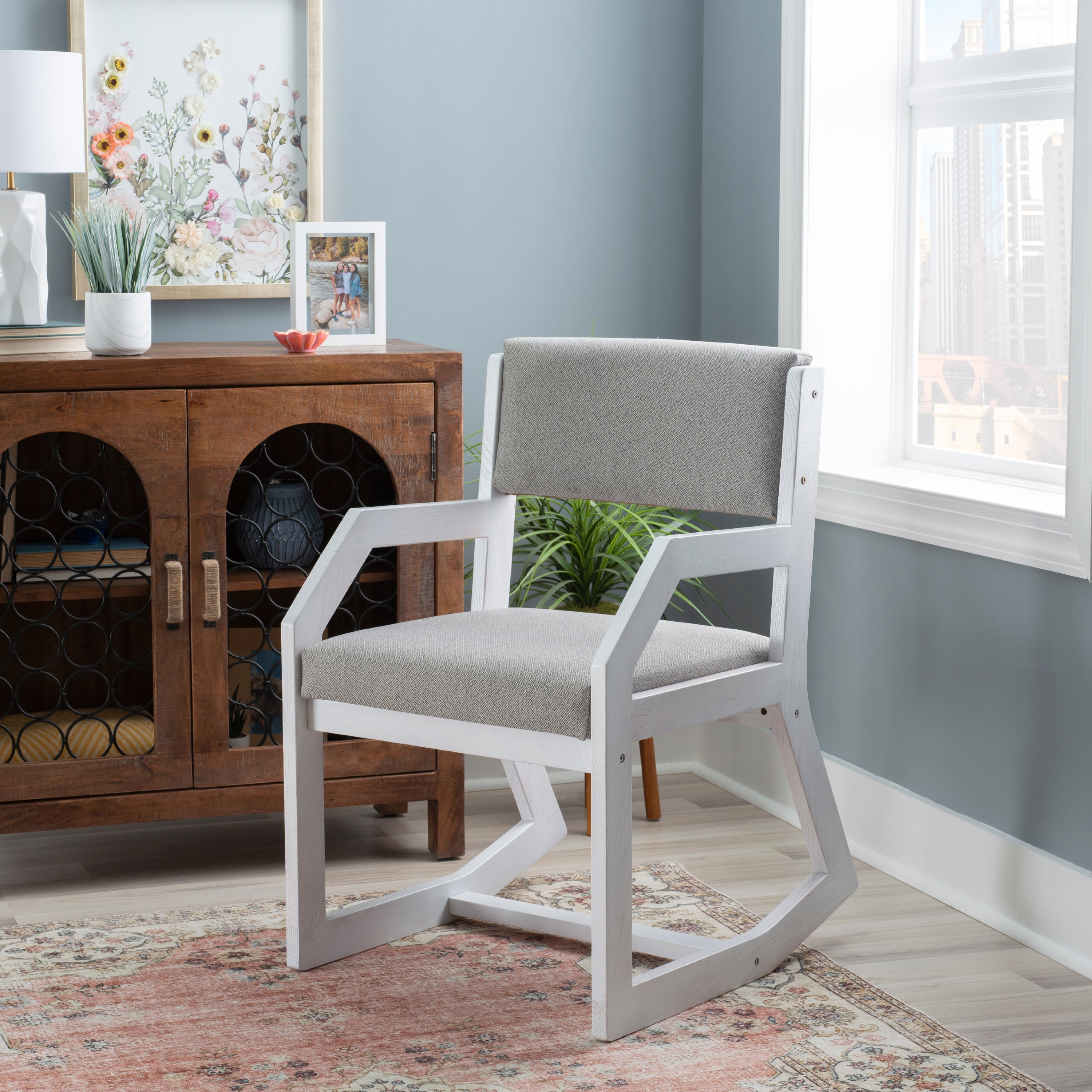 Linon Sutton Sled Base Modern Accent Chair, White/Gray