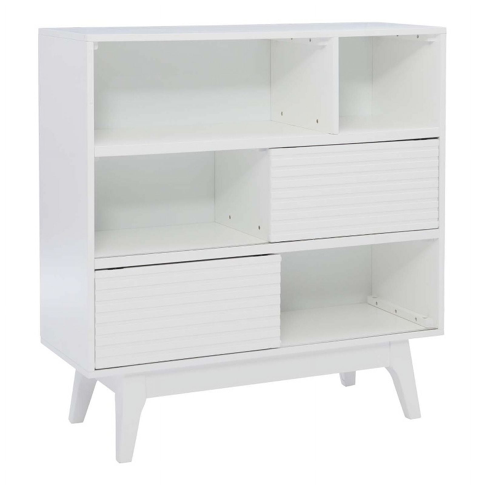Linon Sway Bookcase 3 Open Shelves 2 Sliding Door Panels in White