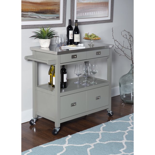 Linon Sydney Wood Rolling Kitchen Storage and Prep Cart in Gray