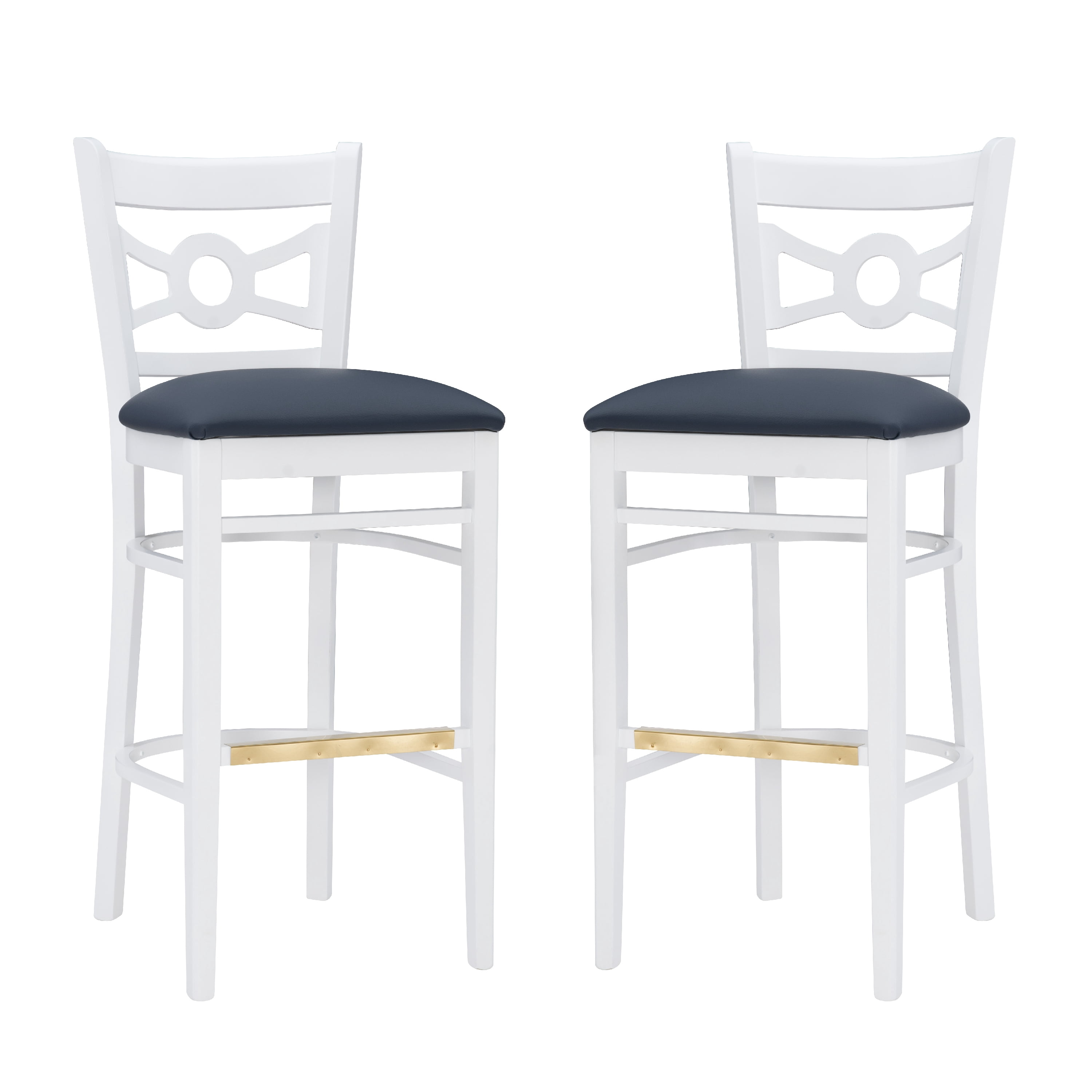 Linon Tabitha 31" Bar Stools, Classic White Finish with Navy Faux Leather, Set of 2