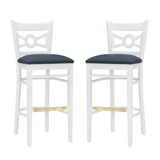Linon Tabitha 31" Bar Stools, Classic White Finish with Navy Faux