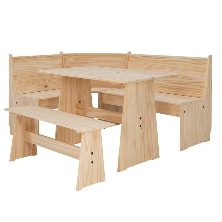 Linon Talon Pine Wood Corner Dining Nook Set in Unfinished