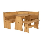 Linon Talon Pine Wood Corner Dining Nook Set with Storage in Natural Finish