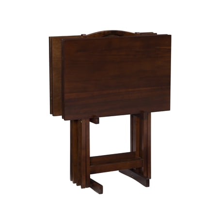 Powell Tannan 5-Piece Indoor Folding Side Table, Snack, or TV Tray Set with Stand, 26" Tall, Hazelnut