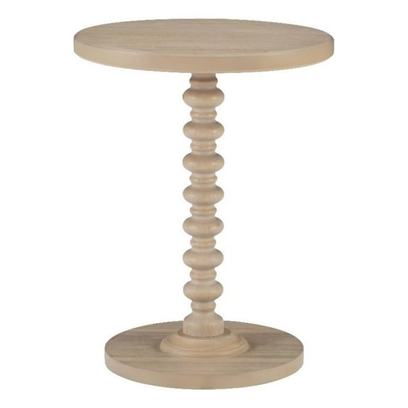 Linon Tara Round Spindle Side Table in Natural Finished Rubberwood