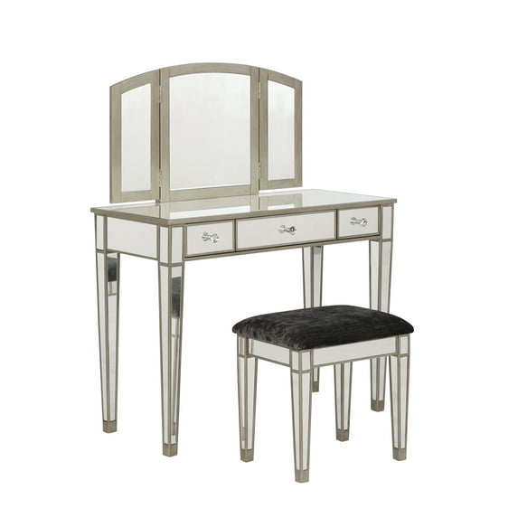 Linon Tessa Mirrored Vanity Set