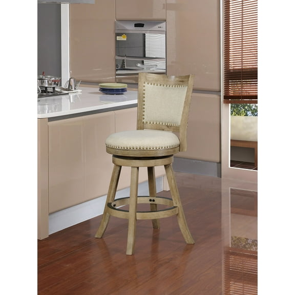 Linon Tift Full Back Wood Counter Stool, 25.75" Seat Height, Driftwood Finish with Gray Fabric