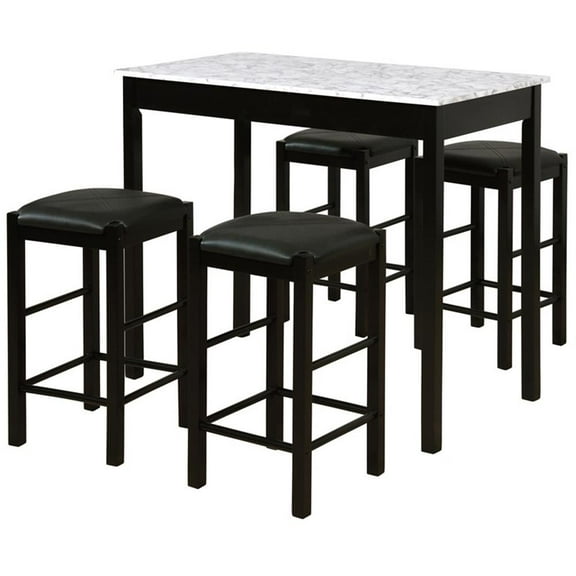 Linon Tifton Five Piece Wood Faux Marble Tavern Set in Black