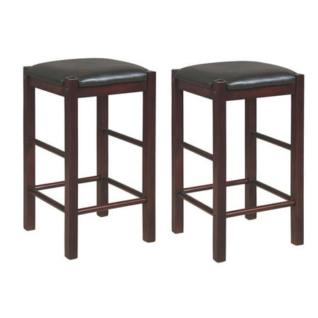 Linon Tifton Set of 2 25" Backless Wood Faux Leather Counter Stools in Espresso