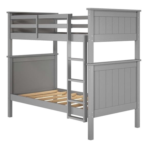 Linon Tilda Twin over Twin Bunk Bed with Top Guard Rails in Gray Solid Wood