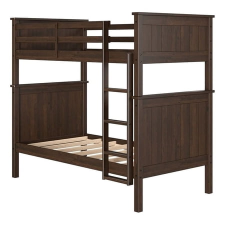 Linon Tilda Wood Twin over Twin Bunk Bed in Walnut