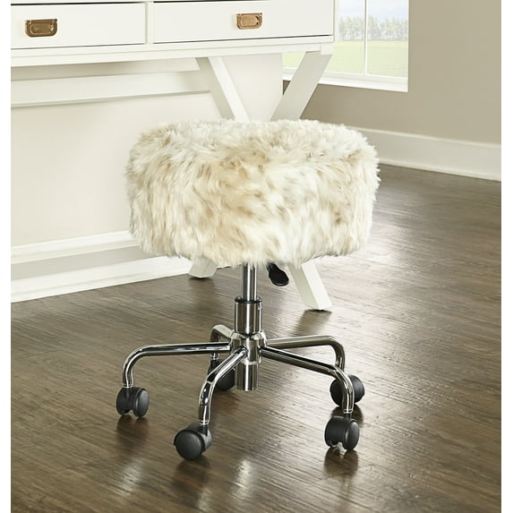Linon Tillie Backless Home Office Stool, 18.3"-20.28" Adjustable Seat Height , Chrome Finish with Snow Leopard Fabric